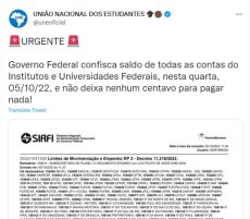 Urgente: Bolsonaro confisca contas de todas as universidades federais